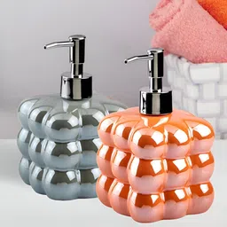 Kookee Blue & Orange 2 Pieces Abstract Ceramic Soap Dispenser-26