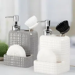 Kookee White & Grey 2 Pieces Textured Ceramic Glossy Soap Dispensers-42