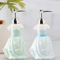 Kookee Green & White 2 Pieces Textured Printed Ceramic Soap Dispensers-45