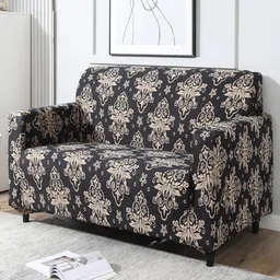 HOKIPO Black Printed Stretchable Universal 2 Seater Sofa Cover-58