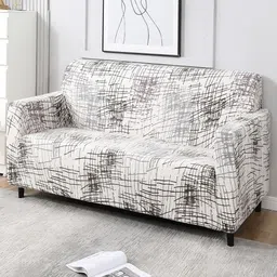 HOKIPO Beige Printed Stretchable Universal 3 Seater Sofa Cover-image-13