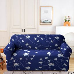 Cortina Blue & White  Floral Printed 2-Seater Sofa Cover-image-17
