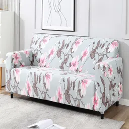 HOKIPO Grey & Pink Printed 3-Seater Sofa Cover-image-7