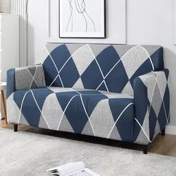 HOKIPO Blue Printed  Strectchable 3-Seater Sofa Cover-image-68