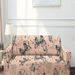 Cortina Pink & Black Printed 4 Seater Sofa Cover-image-84