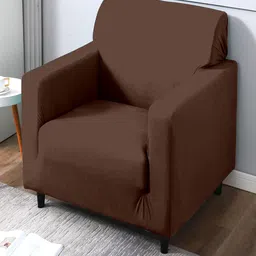 Cortina Brown Solid Single-Seater Sofa Cover-image-91