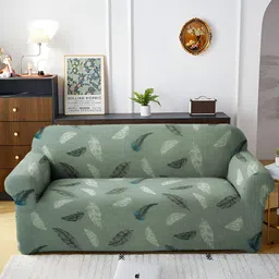 Aura Green & White Printed Stretchable Three Seater Sofa Cover-46