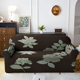 Aura Brown & Green Stretchable Printed 2 Seater Sofa Cover-image-21