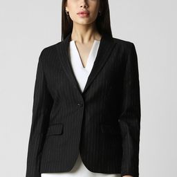 Van Heusen Woman Striped Lapel Collar Single Breasted Formal Blazers-42