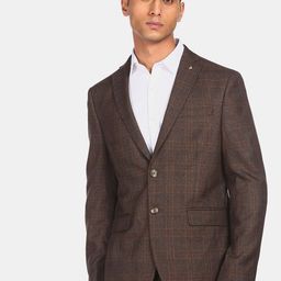 Arrow Men Brown Checked Single Breasted Formal Blazer-picture-20