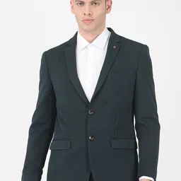 Turtle Men Navy Blue Self Design Single-Breasted Formal Blazer-76