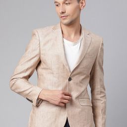 HARSAM Men Brown Solid Slim-Fit Single-Breasted Formal Blazer-image-101