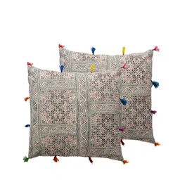 Contrast Living Black & Red 2 Pieces Ethnic Motifs Printed Cotton Square Cushion Covers-7