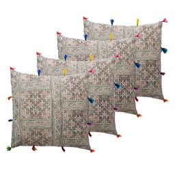 Contrast Living Off White & Black 4 Pieces Geometric Printed Cotton Square Cushion Covers-9