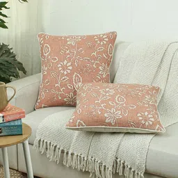 House This Rust & White Set of 2 Floral Rectangle Cushion Covers-11