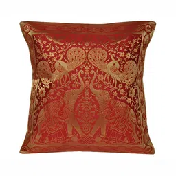 Lal Haveli Red & Gold Toned Ethnic Motif Silk Square Cushion Cover-4