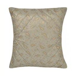 Lal Haveli Grey & Gold Toned Paisley Printed Square Cushion Cover-image-85