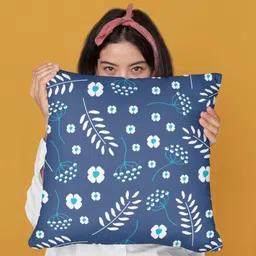 THEYAYACAFE  Blue & White 5 Pieces Floral Printed Cotton Square Cushion Covers-image-54