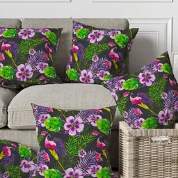 THEYAYACAFE Black & Purple 5 Pieces Floral Printed Cotton Square Cushion Covers-21