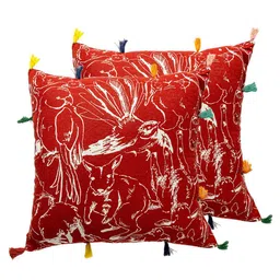 Contrast Living Red & White 2 Pieces Abstract Printed Linen Square Cushion Covers-8