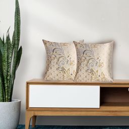 Tasseled Home Gold-Toned & Brown 2 Pcs Ethnic Motifs Velvet Square Cushion Covers-image-98