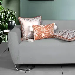 Ode & Cleo Off White & Orange 3 Pieces Ethnic Motifs Square Cushion Covers-image-73