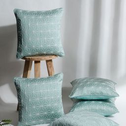 DREAM WEAVERZ Green Set of 5 Floral Satin Square Cushion Covers-picture-10