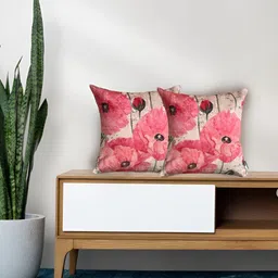 Tasseled Home Pink & White 2 Pieces Floral Printed Velvet Square Cushion Covers-image-73
