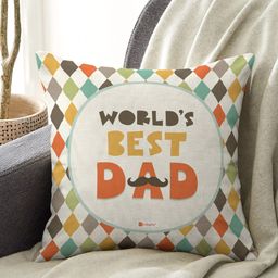 Indigifts White & Blue World's Best Dad Quote Printed Pre-Filled Cushion-2