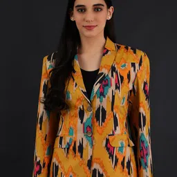INDOPHILIA Printed Notched Lapel Single Breasted Cotton Blazer-picture-16