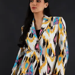INDOPHILIA Printed Notched Lapel Single Breasted Cotton Blazer-picture-10