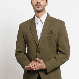 KLOTTHE Men Green Solid Slim Fit Single-Breasted Casual Blazer-image-17