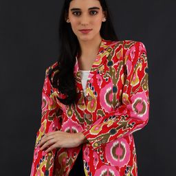 INDOPHILIA Printed Notched Lapel Single Breasted Cotton Blazer-picture-0