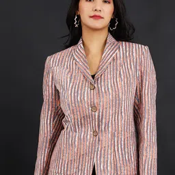 INDOPHILIA Striped Single-Breasted Jaipur Cotton Satin Casual Blazer-picture-36