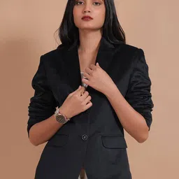 Talethread Single Breasted Cotton & Velvet Formal Blazer-image-74