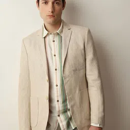 SELECTED Textured Slim-Fit Notched Lapel Collar Single-Breasted Casual Blazer-picture-34
