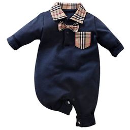 Hopscotch Infant Boys Blue & Brown Checkered Cotton Rompers-picture-6