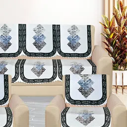 RRC Black & White 10 Pieces Floral Printed  5 Seater  Velvet Sofa Cover-4