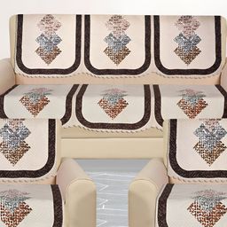 RRC Cream Brown 10 Pieces Floral 5 Seater Sofa Covers-image-44