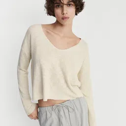 MANGO V-Neck Drop-Shoulder Sleeve Pullover-image-2