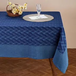 Fabindia Indigo Blue Woven-Designed Cotton 8-Seater Table Cover-26
