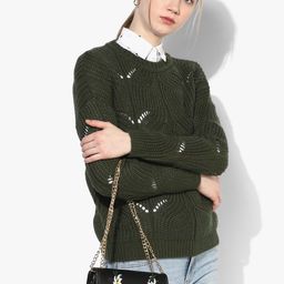 CAMLA Women Olive Green Open Knit Sweater-picture-0