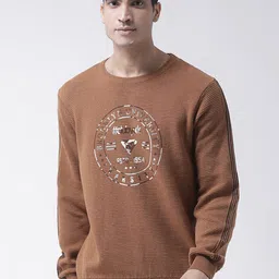 Club York Men Khaki & Black Typography Printed Pullover-picture-1