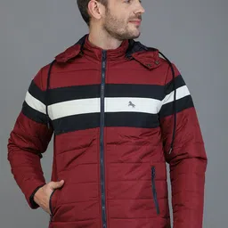 TQS Men Maroon & White Colourblocked Windcheater and Water Resistant Bomber Jacket-image-89