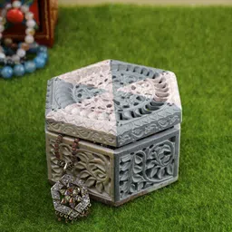 Aapno Rajasthan Grey Textured Hexagonal Jewelry Box Organizer-28