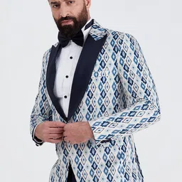 MR BUTTON Men Printed Slim-Fit Tuxedo Blazer-image-60