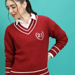 Tokyo Talkies Red Ribbed Acrylic Sweater Vest-picture-27