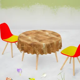 ArtzFolio Brown Abstract Printed Anti-Slip Canvas Round 4-Seater Table Cover-5