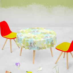ArtzFolio White & Green Floral Printed Canvas Anti-Slip Round 8-Seater Table Cover-image-57