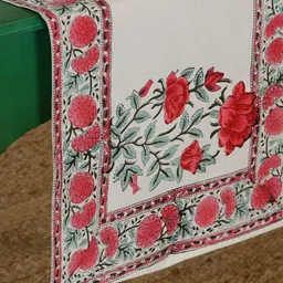 HANDICRAFT PALACE Red & Cream-Colored Lotus Hand-Block Printed Pure Cotton Table Runner image 2